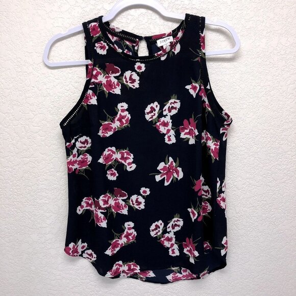 J Crew Women Navy Floral Cutout Tank Top Size 2 - Picture 1 of 8